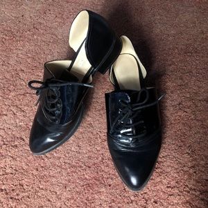 Black Lace-up Heeled Loafers